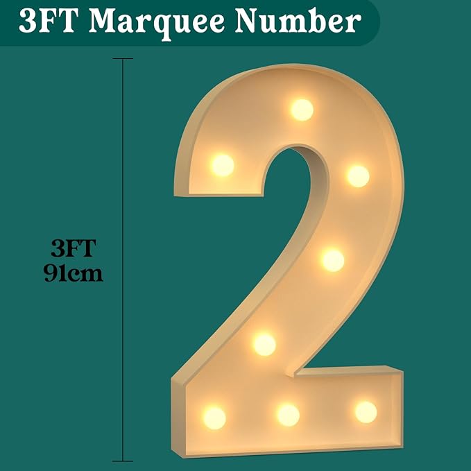 3FT Marquee Numbers, Light Up Numbers 2 for 2nd 20th 21st Birthday Decorations, Big Numbers for Party Decorations, Large Light Up Numbers for Party Decor DIY Pre-Cut Foamboad Mosaic Numbers