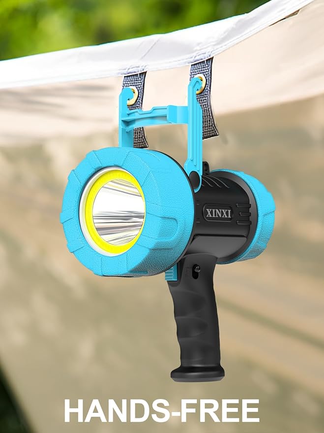 XINXI Rechargeable Spotlight with 1000000 Lumens COB Floodlight, IP67 Waterproof Spotlight Flashlight,Long Runtime Handheld Spot Light with Red Filter for Hiking, Boating, Hunting(Black)