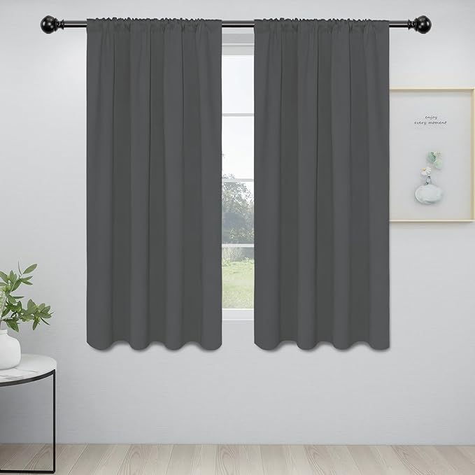 Easy-Going Rod Pocket Blackout Curtains for Bedroom, Room Darkening Window Curtains for Living Room, Thermal Insulated Noise Reduction Solid Window Drapes, 2 Panels(34x63 in, Grey)