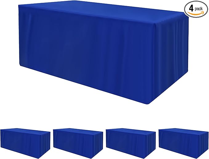 HolidayIdeas Fitted Tablecloths for 4 Foot Rectangle Table, Wrinkle Resistant Washable Table Cover 24x48 Inch for Vendor Booth Display, Banquet, Trade Show, Royal Blue, 4 Pcs