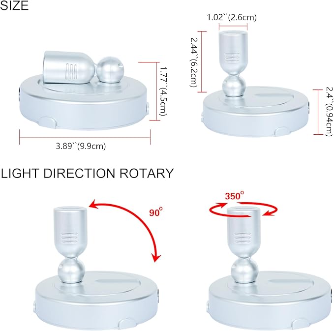 Indoor LED Spotlight, Battery Operated Spotlights with Remote, Picture Lights for Wall, Plant Tree Up Light with Timer, Accent Lights for Art Display Dartboard Painting Artwork Frames-Silver