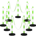 Amylove 9 Packs Traffic Delineator Post Cone with Base, Traffic Cones Safety Cones Caution Cones Plastic Stanchion Chain Safety Barriers with 6.6 Feet Link Chain and S Hooks for Parking Lot (Green)