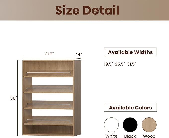 ROOMTEC 31.5" Shoe Shelf Short Tower Closet Unit, Modular Closet System with Shelf, Wardrobe Organizer for Bedroom or Walk-in Closet, Wall Mounted, Customizable Clothes Storage Unit, Wood