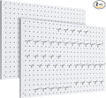 Peg Board, 2 Pack Metal Pegboard Panels White Pegboards Wall Organizer with Frame Large Heavy Duty Peg Board with Hooks for Walls Home, Garage Tool Storage, Office, Craft Room, Kitchen 24”×16”