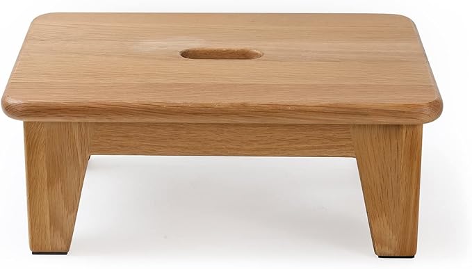 CONSDAN Oak Step Stool for Bed, Wooden Stool for Adults & Seniors - 6.5" High, Non-Slip Mat, No Assembly Needed, Solid Wood, Natural Color