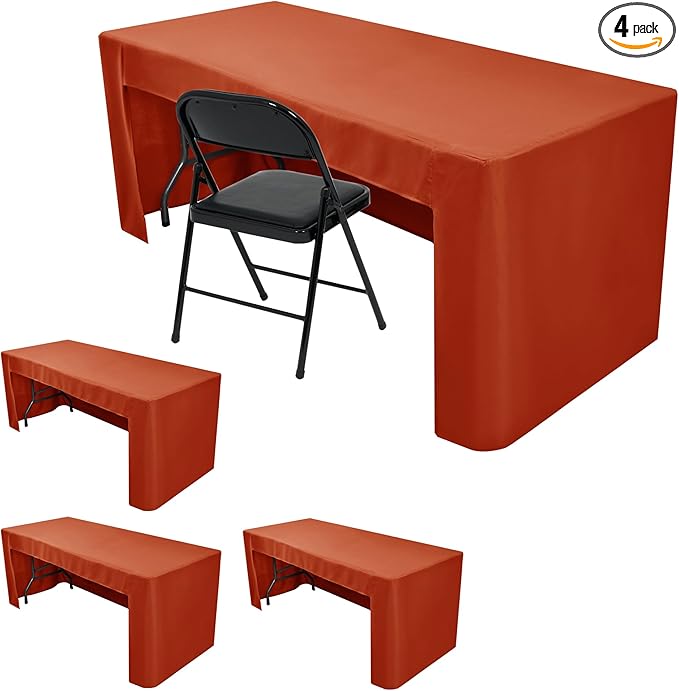 HolidayIdeas 4 Pack 3-Sided Christmas Fitted Tablecloth for 6ft Tables, Open Back Rust Table Cover for Vendor Booth Display, Craft Fair, Trade Show, Allows Seating & Easy Access Storage