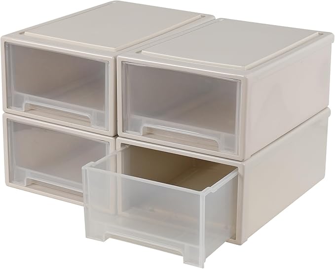 4 Pack Plastic Stackable Chest Storage Drawer Bins, 12 Quart Stacking Drawer Unit