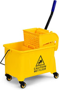 ARLIME Mop and Bucket Set with Wringer On Wheels, 21 Quart Capacity Portable Wringer Trolley on Wheels, Side Press Floor Cleaning Wavebrake w/Handle, Mop Bucket for Home, Commercial, Restaurants