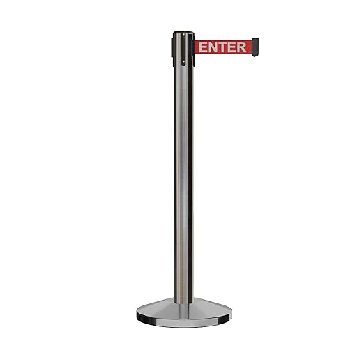 Crowd Control Warehouse CCW Series RBB-150 - Set of 2 Stanchion Retractable Belt Barriers - 16 Foot, Red"Caution - DO NOT Enter" White Letter Belt with Satin Stainless Steel Post - Easy Assembly