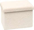 B FSOBEIIALEO Storage Ottoman Cube Small Sherpa Ottoman Foot Rest, Foldable Portable Boucle Ottomans, Faux Teddy Fur, Cream White 16.5"x12.6"x12.6"