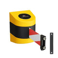 Crowd Control Warehouse - CCW Series WMB-220 Magnetic Wall Mount Retractable Belt Barrier - 15 Foot, Red and White Diagonal Belt with Yellow ABS Case
