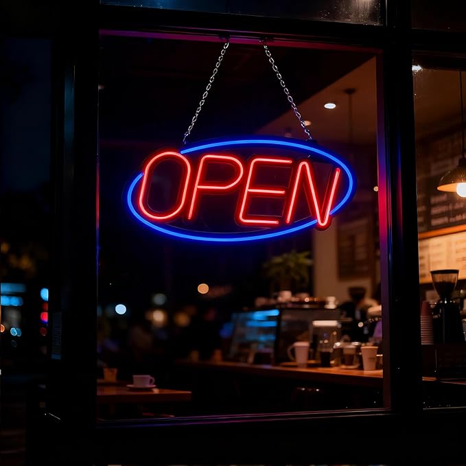 32'' X 15'' ASBAVA Super Bright LED Open Sign Remote Controlled — Dynamic Light Modes Neon Large Open Sign for business - Get Your Business Seen Day or Night (RED and BLUE)