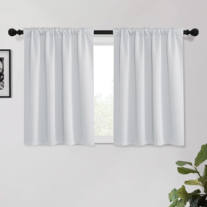 KGORGE 45 inch Curtains for Small Window, Privacy Thermal Insulating Light Filtering Curtains for Bedroom Kitchen Office, Back Tab Rod Pocket, W34 x L45 inches, Greyish White, 2 Panels