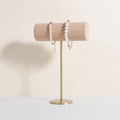 GemeShou Wood Bracelet Display Holder, White Jewelry watch organizer for selling, Retail Bangle Rack T Bar Stand Photo props【Beech Brass Bracelet Holder-High】