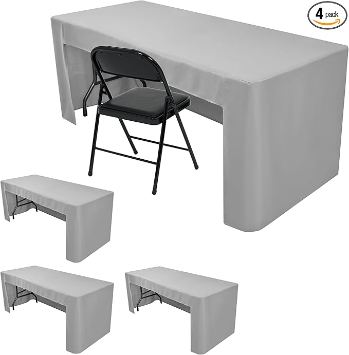 HolidayIdeas Open Back Fitted Tableclothss for 6 Foot Rectangle Table, Wrinkle Resistant Washable Table Covers 72x30 Inch for Craft Fairs, Banquets, Trade Show Display, Siver Grey,4 Pcs
