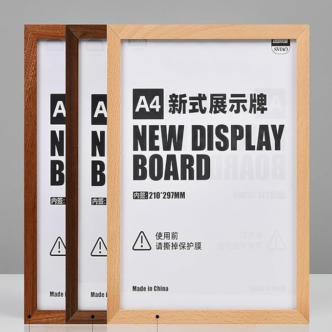 Wall Mount Acrylic Sign Holder Self Adhesive Magnetic Display Frame Clear Document Frame for Office, Store, School, Home, Wall Picture Frame (Sapele Wood A4 210×297mm/8.27×11.69inches)