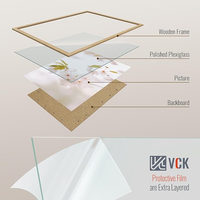 VCK 24x36 Oak Poster Frame 5 Pack, Natural Solid Wood Picture Frames, Wall Mounting Hanging