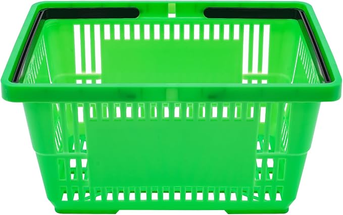 12PCS Green Plastic Shopping Baskets with Handles, Portable Retail Baskets Grocery Basket with Handles,18L Hand Shopping Basket Set for Stores, Supermarket, Retail, Groceries Carrying