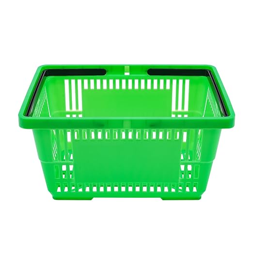 12Pcs 18L Shopping Baskets with Handles, Portable Plastic Retail Grocery Baskets Large Capacity for Stores, Supermarket, Retail, Groceries Shopping (Green)