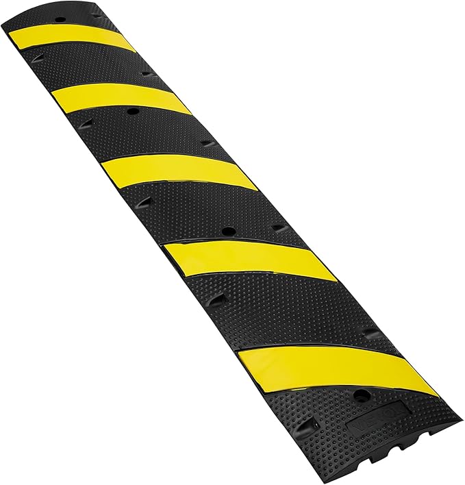 VEVOR 2PCs 6 ft/72'' Rubber Speed Hump, 2 Channel, 22000 lbs Capacity Heavy Duty Traffic Speed Bump, with High Reflective Yellow Strip 8 Expansion Screws and 1 Drill, for Asphalt Concrete Gravel Roads