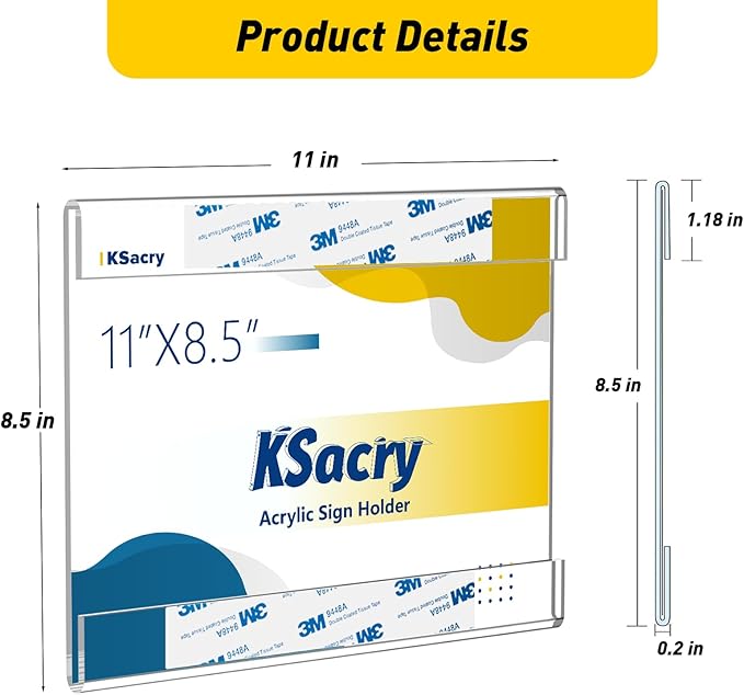 KSacry 30 Pcs Acrylic Sign Holder 11 x 8.5, Horizontal Wall Mount Sign Holders with 3M Adhesive, Clear Plastic Frames Paper Display Sign Holders for Office, Home, Store, Restaurant - No Drilling