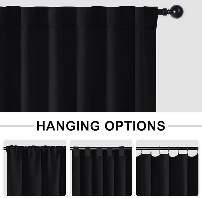Hiasan Room Divider Curtains Patio Sliding Door Blackout Curtain Privacy Room Thermal Insulated Noise Reduction Panel with Back Tab & Rod Pocket for Bedroom Partition(80 x 84 Inches, Black)