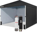 CROWN SHADES 10X10 Comercial Instant Canopy Pop Up Tent with Center Lock, 300D Fabric, 4 Sidewalls, Sto'N Go Bag, Black