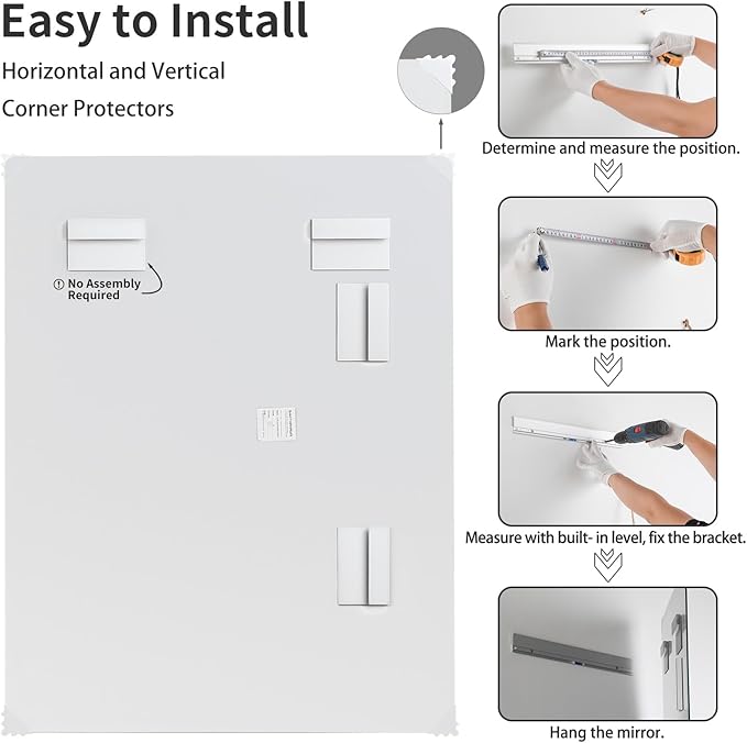 Mirrorons Beveled Mirror, Wall Mirror 24" x 36", Frameless Rectangle Bathroom Mirror with Beveled Edge, Hangs Horizontally or Vertically. Rounded Corner Tempered