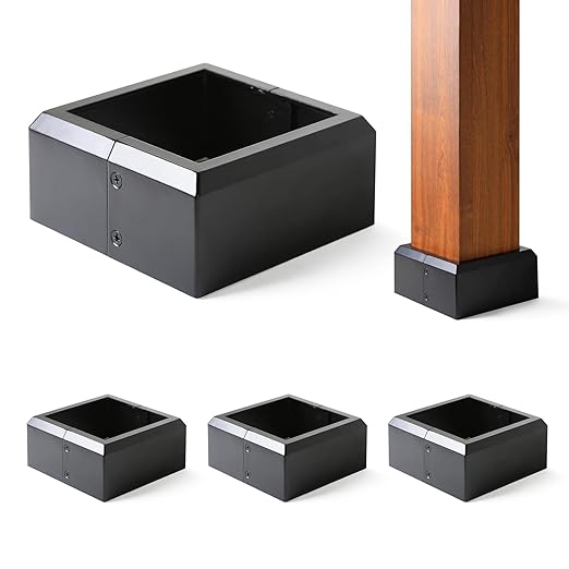 6"x6" (Actual: 5.5"x5.5") Deck Post Base Cover Split, Aluminum Post Base Trim Skirt Decorative Black 4Pack