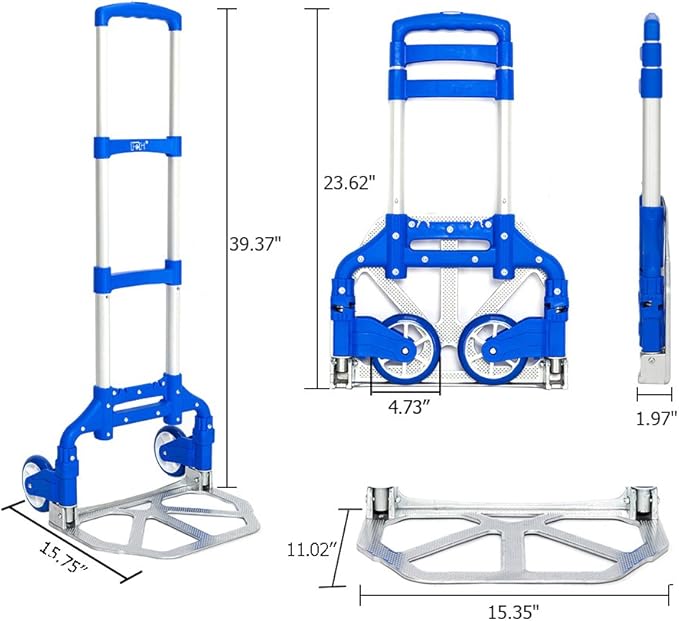 FCH Folding Hand Truck Aluminum Portable Folding Hand Cart 165lbs Capacity Hand Cart and Dolly Ideal for Home, Auto, Office,Travel Use,Blue
