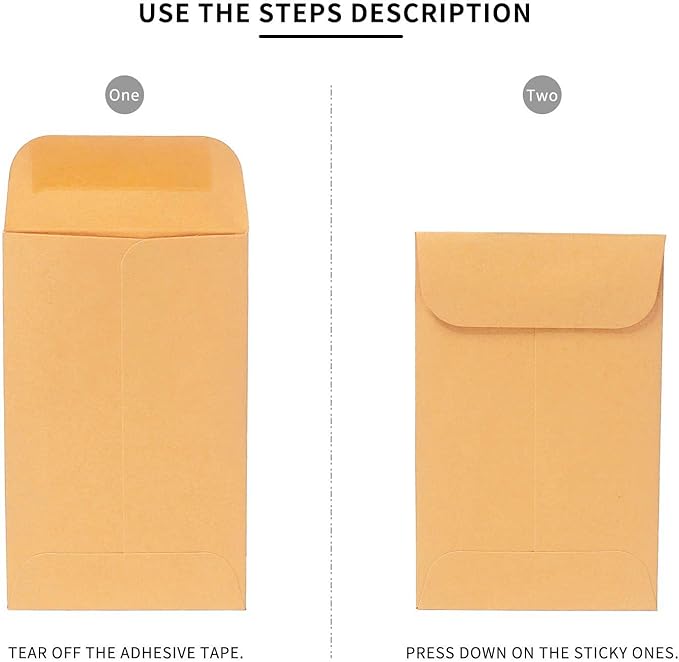 500 PCS #1 Coin Envelopes, 2-1/4” x 3-1/2” inches Brown Kraft Envelopes Classic Small Parts Envelopes with Self Adhesive Gummed Flap for Coins, Cash, Credit Cards, Seeds