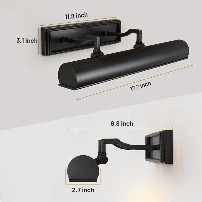 Picture Light for Wall 18" Black Picture Lights Hardwired 3-Light Bronze Picture Frame Light Dimmable Art Gallery Light Accent Lighting Bathroom Wall Sconce for Artwork Poster Display