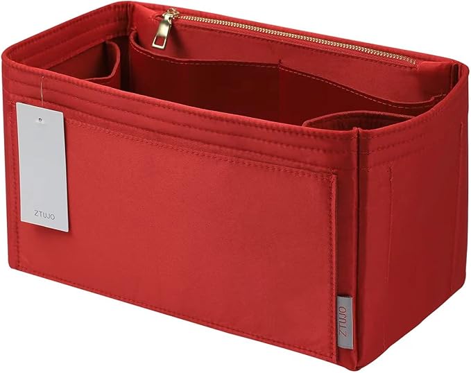 ZTUJO Purse Organizer Insert For Handbags, Silky Touching Bag Organizer Insert With Bottle Holder, Perfect for Speedy, Neverfull, Tote,ONTHEGO,Artsy,Handbag and More (Mini, Silky Red)