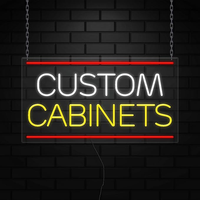 Custom Cabinets Neon Sign for Retail Displays | Value priced LED Flex Neon | Electronic Light Up LED Sign for Windows/Walls | 37"W x 20"H x 1"D