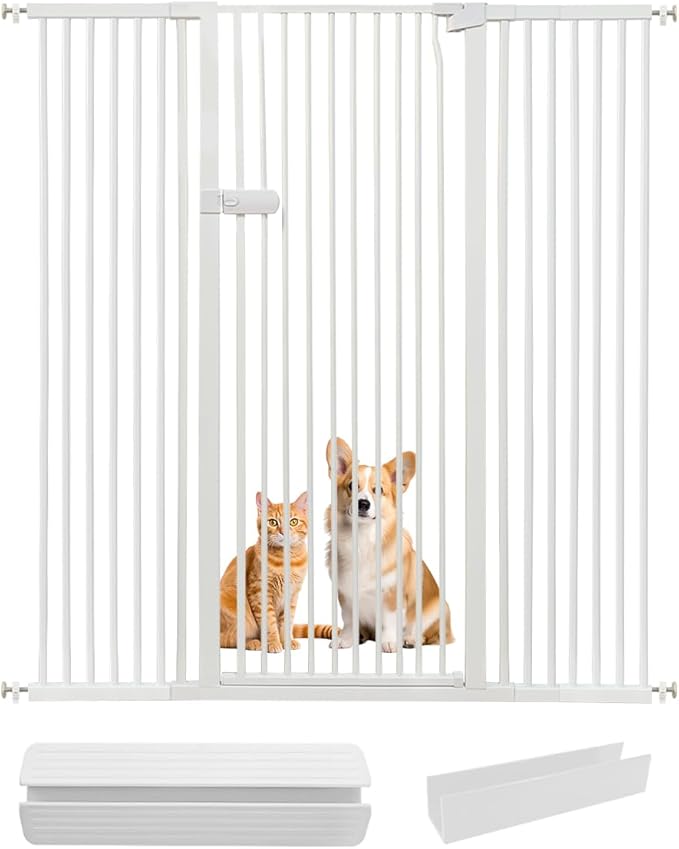 Lumizone Extra Tall Cat Gate 55.12" High Pressure Mounted Extra Wide 2025 New (17 Sizes) 1.37" Gap No Drilling Auto-Close One-Handed Operation Tall Pet Gate for Dogs(White, 55.12" H x 29.92"-59.44" W)