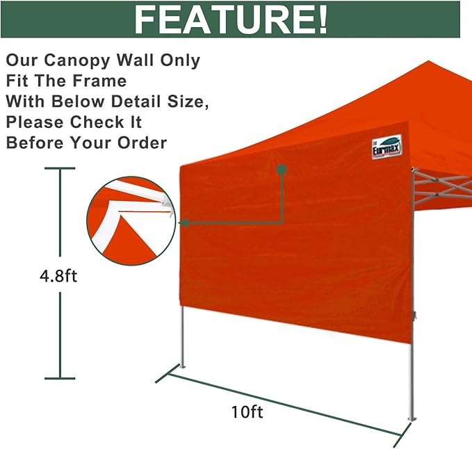 Eurmax USA 10ft Instant Canopy SunWall Canopy Tent Sidewall for Pop Up Canopy Tent,1 Pack Removable Sidewall Only(Orange)
