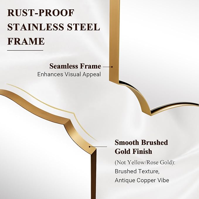 ANDY STAR Gold Mirrors, 24x32 Inch Bathroom Vanity Mirror, Antique Brass Asymmetrical Mirror, Unique Rectangle Mirror with Sophisticated Curved Design, Ideal for Home Decor