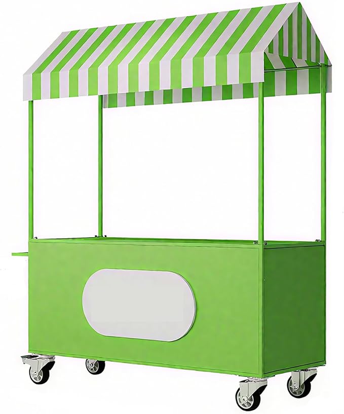 Outdoor Vendor Cart, Portable Cart with Canopy, Commercial Business Mobile Street Food Vendor Carts, Foldable Vending Stand Kiosk Display Trolley with Canopy for Markets (Blue)