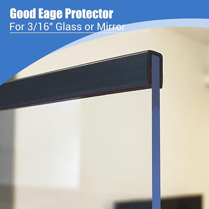 Rubber Edge Trim, Self-Adhesive Rubber Edge Protector for 3/16" Glass and Flexiglass, EPDM Material, Fit 3/16"(5mm), Length 20Ft, Black Color, U Channel Edge Trim