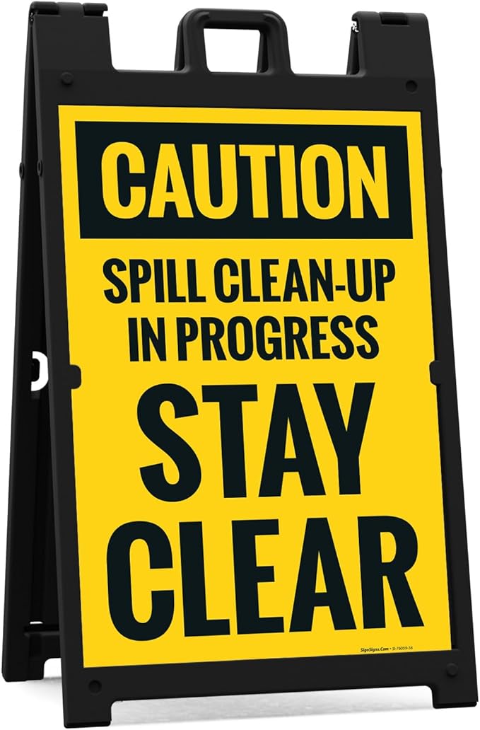 Caution Spill Cleanup in Progress Stay Clear Sidewalk Sign Kit, 24x36 Inches, with A Frame Stand, Made in USA