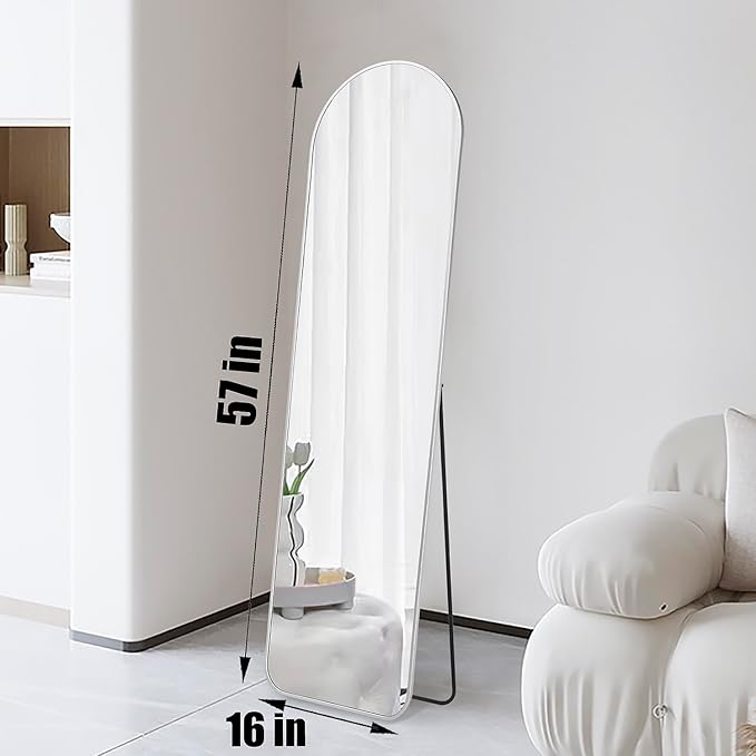 57x16 Door Hanging Full Length Mirror, Floor Stand (Height 5.7ft just Body in1.3ft) / Wall Mounted Metal Frame Arch Dressing Mirrors for Bedroom Living Room 57 inch Silver