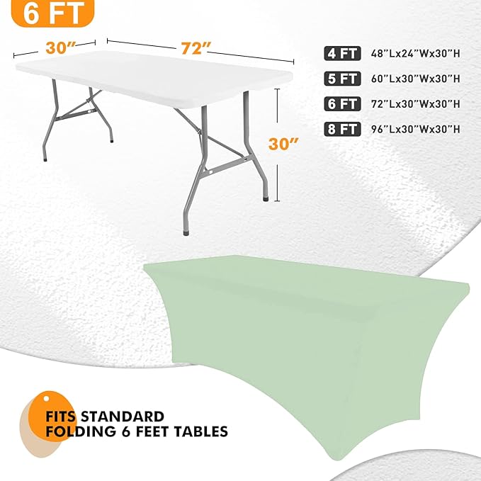 SEPARO Spandex Table Cover 2 Pack 6FT Sage Green Fitted Tablecloths,Washable Wrinkle Resistant Stretch Table Cloth Rectangle for Party Hosting Supplies,Wedding Decorations,Vendor Display,Banquet