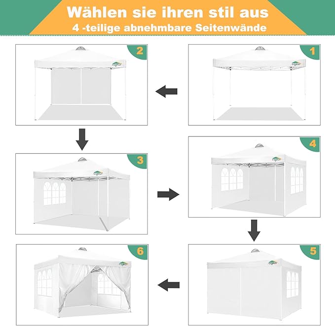 COBIZI 3x3 Outdoor Gazebo, Heavy Duty, Foldable, Waterproof, UV Protection 50+, Adjustable Height, for Garden, Parties, Market, Camping (White)