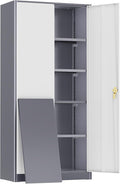 Greenvelly Metal Storage Cabinet, 72" Locking Metal Garage Storage Cabinet with Doors and 4 Adjustable Shelves, Lockable Steel Cabinet for Home Office, Garage, Shop, School (White Grey 32" W x 16" D)