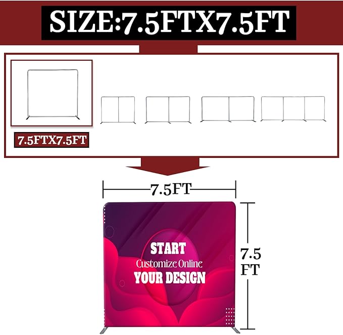 Custom Tension Fabric Display Backdrop Trade Show Backdrop Banner Stand for Weddings, Events, Booth (Double Sided Print 7.5x7.5 Ft)
