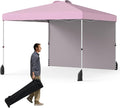 Tangkula 10x10 FT Pop up Canopy with Sidewall, Easy Setup Outdoor Tent with Wheeled Bag, 4 Sandbags, 4 Ropes, 4 Anchors, 8 Stakes, Vented Top, Portable Canopy Tent for Party Event Patio (Pink)