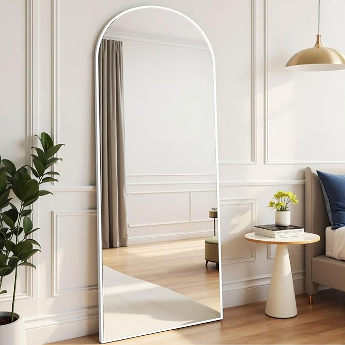 Floor Length Mirror, 71"x26" Arched Full Length&Standing Hanging or Leaning&Freestanding Full Body Mirrors, Wall Mounted Mirror with Thin Aluminum Frame (White)
