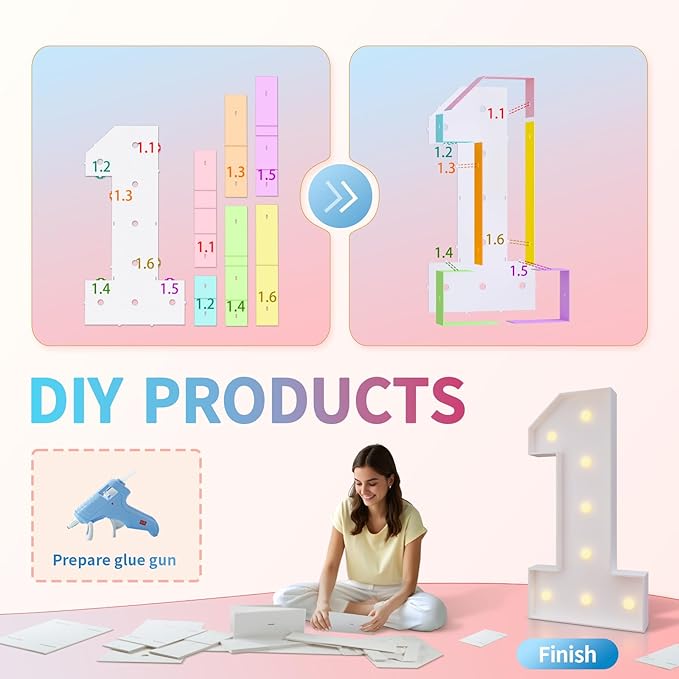 imprsv 3FT Marquee Numbers 13, Light Up Numbers for 13th Birthday Decorations Anniversary Party Decor, Number 13 Light Up Number, Pre-Cut Foam Board Kit