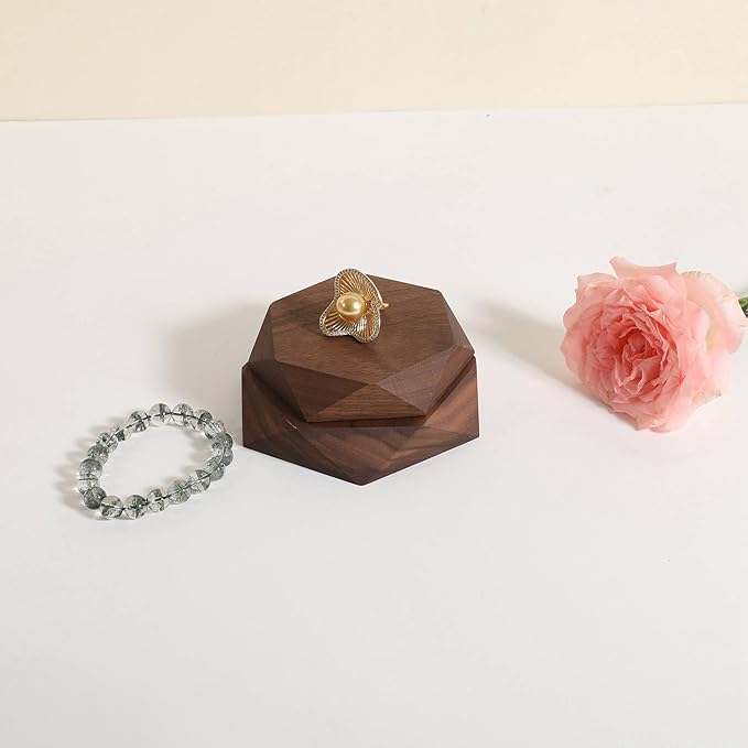 GemeShou single Walnut Jewelry display Tray for selling, Wooden hexagon display riser for jewelry, Jewelry retail shop display stand, photography props【Walnut Hexagon single Small】