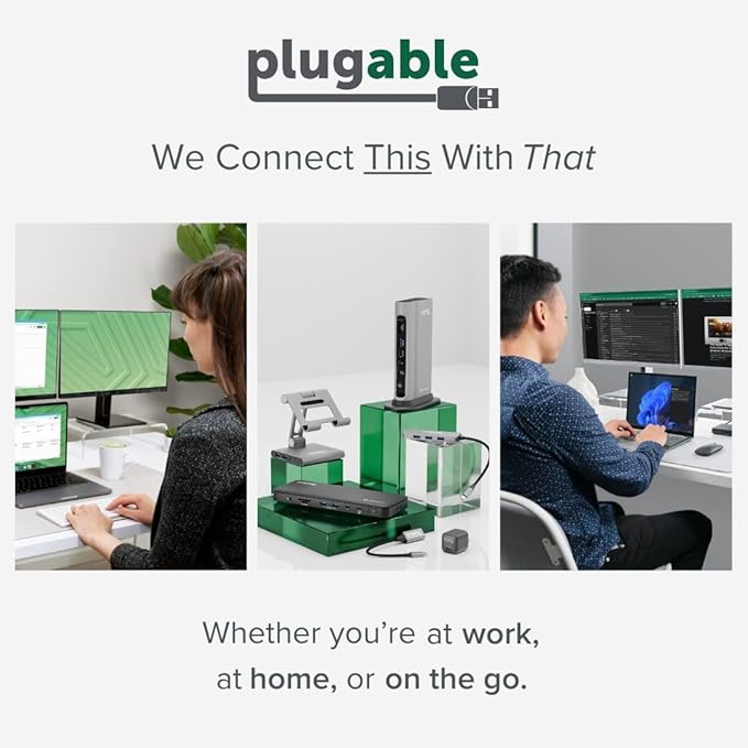 Plugable USB 3.0 and USB-C Universal Laptop Docking Station with 2 HDMI Ports for Windows, Mac (Driver Required), and ChromeOS, Gigabit Ethernet, Audio